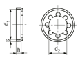 Technical drawing with dimensions of Dubo® - Toothed lock washers for Dubo® rings