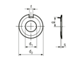 Technical drawing with dimensions of Tab washers with nose