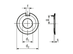 Technical drawing with dimensions of Tab washers with nose