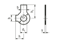 Technical drawing with dimensions of Tab washers with long and short tab
