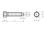 Technical drawing with dimensions of Hex set screws with small wrench size with full dog point