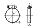 Technical drawing with dimensions of MIKALOR ASFA-L - Hose clamps with worm gear drive for medium pressure
