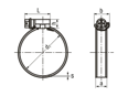Technical drawing with dimensions of MIKALOR ASFA-S - Hose clamps with worm gear drive for medium pressure