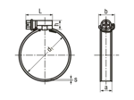 Technical drawing with dimensions of MIKALOR ASFA-S - Hose clamps with worm gear drive for medium pressure