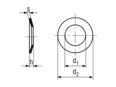 Technical drawing with dimensions of Conical spring washers for fastening joints