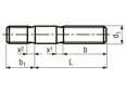 Technical drawing with dimensions of Stud bolts tap end without interference fit, length ~1,25d