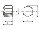 Technical drawing with dimensions of Hex cap nuts low type