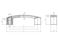 Technical drawing with dimensions of ELESA® Ergostyle EBP. - Bridge handles assembly from the front side