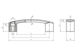 Technical drawing with dimensions of ELESA® Ergostyle EBP. - Bridge handles assembly from the front side