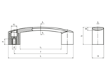 Technical drawing with dimensions of ELESA® Ergostyle EBP.B - Bridge handles assembly from the back side