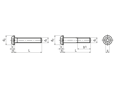 Technical drawing with dimensions of Hex socket button head cap screws partially / fully threaded