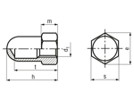 Technical drawing with dimensions of WGR Rathmann - Hex domed cap nuts for segment clamping bolts