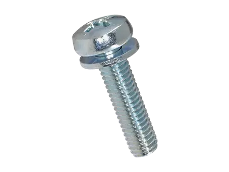 Product image of Phillips pan head assembled (SEMs) screws form H, with captive flat washer DIN 6902 A