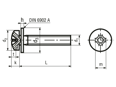 Technical drawing with dimensions of Phillips pan head assembled (SEMs) screws form H, with captive flat washer DIN 6902 A