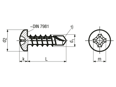 Technical drawing with dimensions of ecosyn® drill N - Phillips pan head self-drilling screws form H