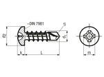 Technical drawing with dimensions of ecosyn® drill N - Phillips pan head self-drilling screws form H