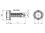 Technical drawing with dimensions of ecosyn® drill K - Hex head self-drilling screws