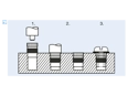 Assembly illustration for Press-in threaded inserts without head, with straight knurled head, for thermoplastics