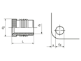 Technical drawing with dimensions of Press-in threaded inserts without head, with straight knurled head, for thermoplastics