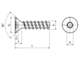 Technical drawing with dimensions of ecosyn® plast - Flat countersunk head screws with hexalobular (6 Lobe) socket