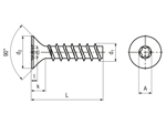 Technical drawing with dimensions of ecosyn® plast - Flat countersunk head screws with hexalobular (6 Lobe) socket
