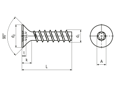 Technical drawing with dimensions of ecosyn® plast - Flat countersunk head screws with hexalobular (6 Lobe) socket