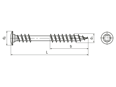 Technical drawing with dimensions of SPAX® - Decoration head screws for wooden decks with fixing thread, and hexalobular T-STAR plus with 4CUT point