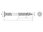 Technical drawing with dimensions of SPAX® - Decoration head screws for wooden decks with fixing thread, and hexalobular T-STAR plus with 4CUT point