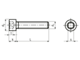 Technical drawing with dimensions of Hex socket head cap screws fully threaded