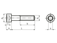 Technical drawing with dimensions of Hex socket head cap screws partially threaded