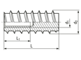Technical drawing with dimensions of Rampa® BL - Self-cutting thread inserts without head, with blind hole thread, for wood