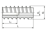 带尺寸的技术图：Rampa® BL - 攻自切式螺纹嵌套 无头，带盲孔螺纹，用于木材