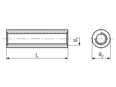 Technical drawing with dimensions of Round coupling nuts with full internal thread