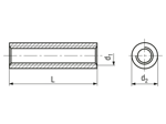 Technical drawing with dimensions of Round coupling nuts with full internal thread