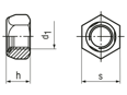 Technical drawing with dimensions of FS® - Prevailing torque type hex lock nuts type FS® all-metal