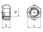 Technical drawing with dimensions of FS® - Prevailing torque type hex lock nuts type FS® all-metal