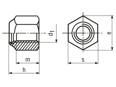 Technical drawing with dimensions of Prevailing torque type hex lock nuts high type with polyamide insert