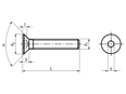 Technical drawing with dimensions of Hex socket flat countersunk head screws fully threaded