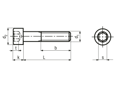 Technical drawing with dimensions of Hex socket head cap screws partially threaded