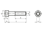 Technical drawing with dimensions of Hex socket head cap screws partially threaded