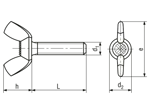 Technical drawing with dimensions of Wing screws pressed