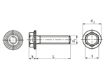 Technical drawing with dimensions of VERBUS RIPP - Ribbed hex flange head cap screws