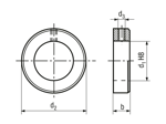 Technical drawing with dimensions of Adjusting rings without set screw