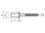 Technical drawing with dimensions of POP® TD...GT - Sealing blind rivets IMEX dome head
