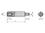 Technical drawing with dimensions of Hex stand-offs with internal and external thread