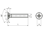 Technical drawing with dimensions of Pozi flat countersunk head machine screws form Z