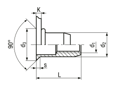 Technical drawing with dimensions of TUBTARA® UFO (UT/ALS) - Blind rivet nuts countersunk head, round shank, open end