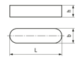Technical drawing with dimensions of Parallel keys deep pattern, face side domed