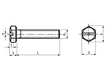 Technical drawing with dimensions of Slotted hex head screws fully threaded