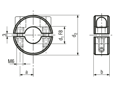 Technical drawing with dimensions of Clamping rings light range, two elements, with socket head cap screws